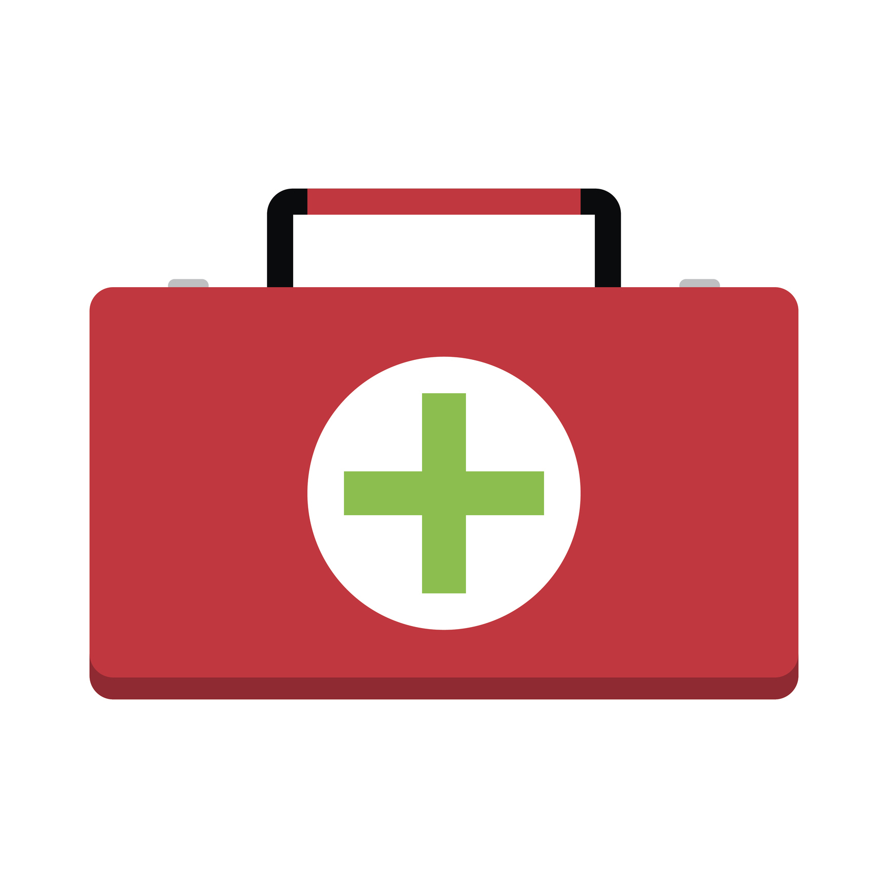 Red first-aid kit with green cross