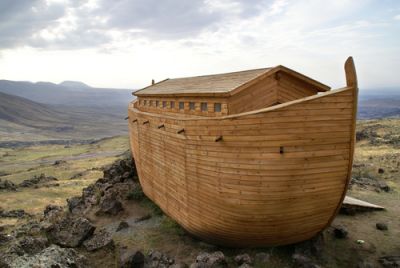 A depiction of Noah's Ark after the flood