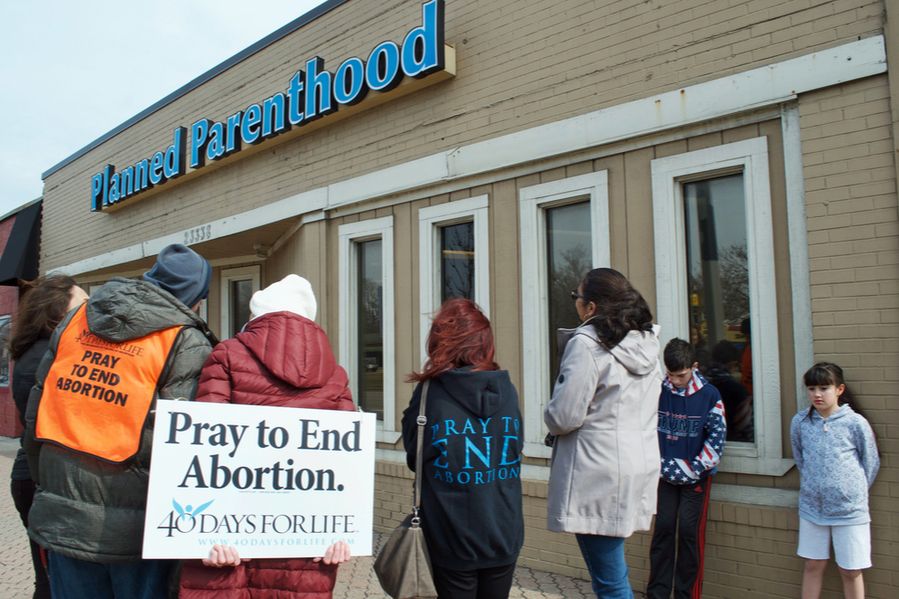 Pro-life protestors gathering outside Planned Parenthood