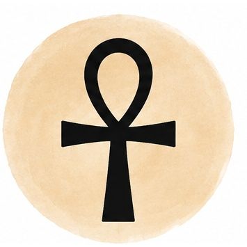 An ankh symbol on a yellow background.