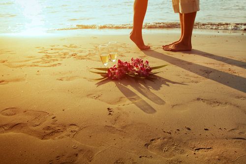 Barefoot Bride and Groom on Beach