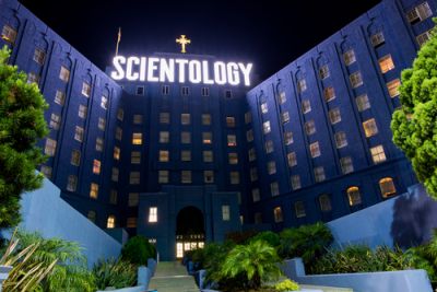 The Church of Scientology in Los Angeles at night