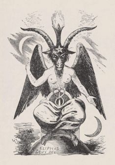 Historical illustration of Baphomet by Eliphas Levi, featuring a winged, goat-headed figure with occult symbols.