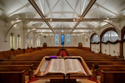 An empty church with no religious people in sight