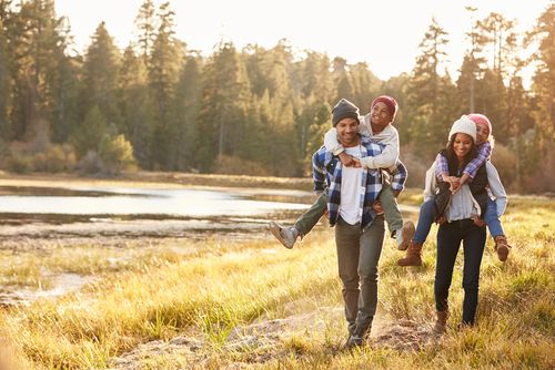 Family Hiking Outdoors in Fall