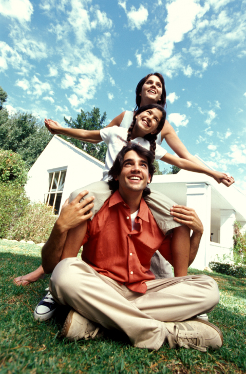 A family on grass