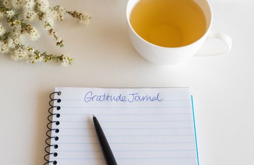 Gratitude Journal With a Cup of Tea
