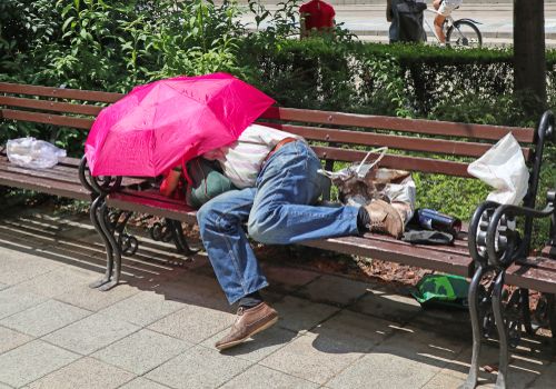Homeless Person Sleeping on a Bench