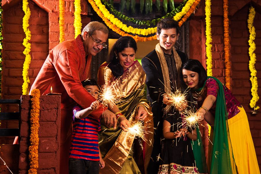 Indian family celebrating Diwali