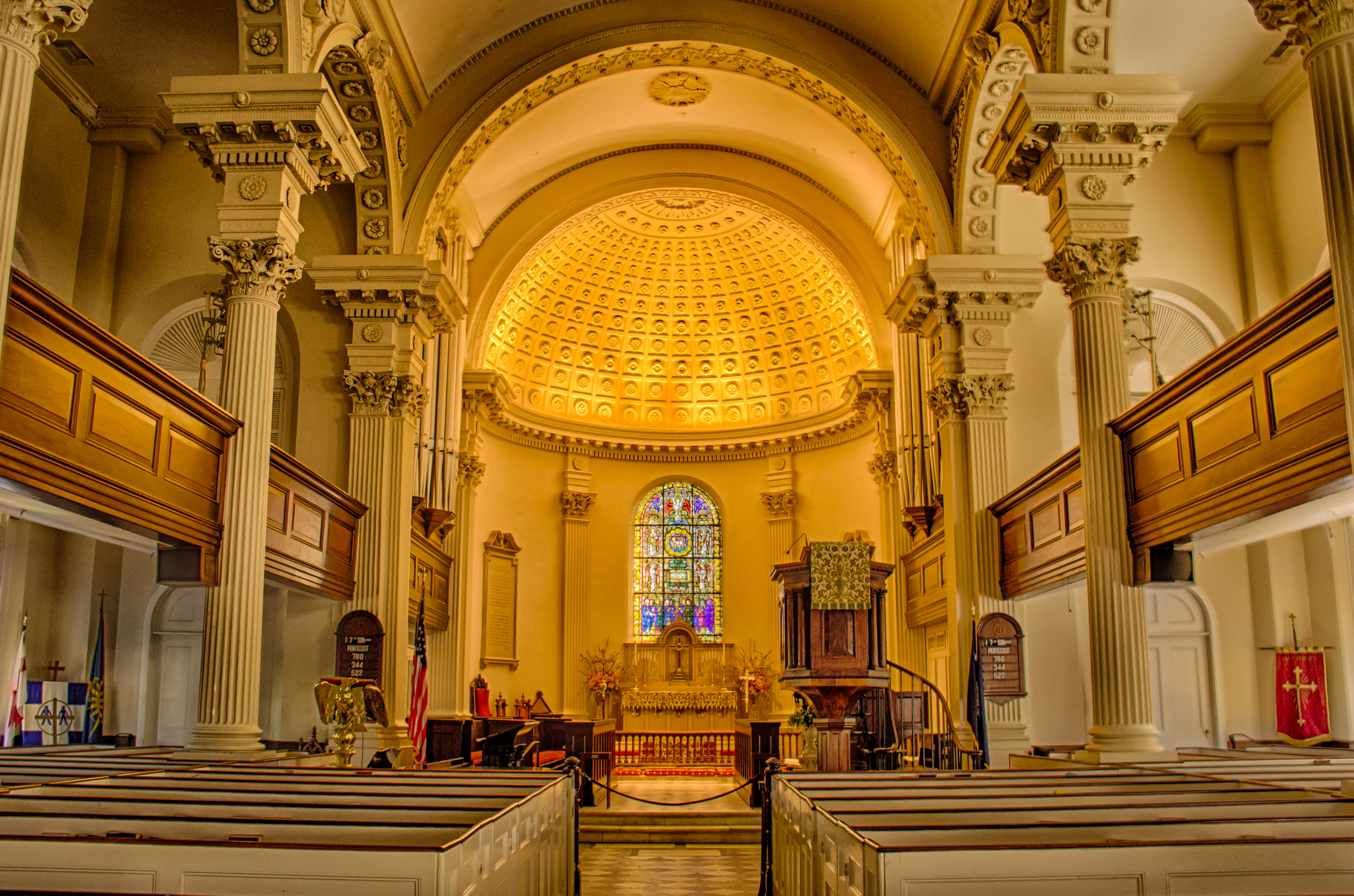 A classic cathedral bathed in golden light