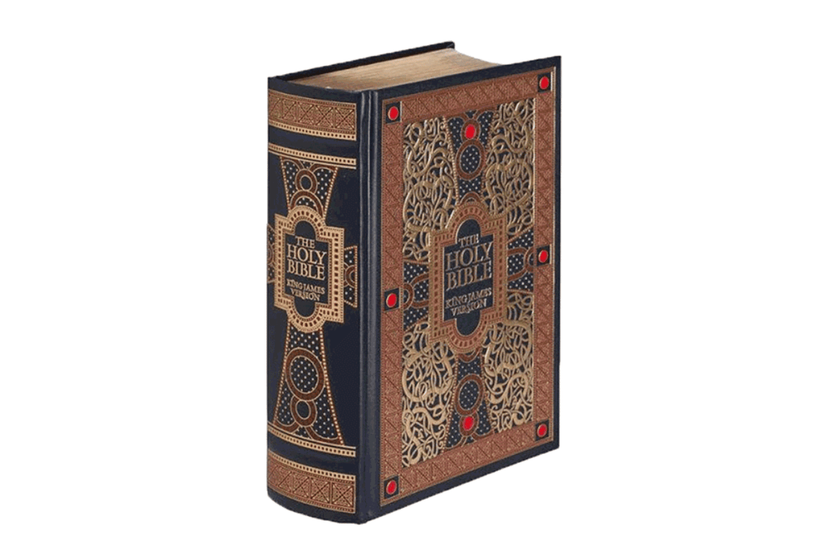 Ornate King James Version Holy Bible with decorative brown and black cover