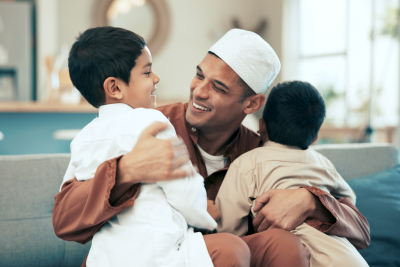 Muslim dad spending time with his children