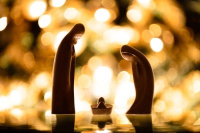 A Nativity Scene with the baby Jesus Christ in silhouette