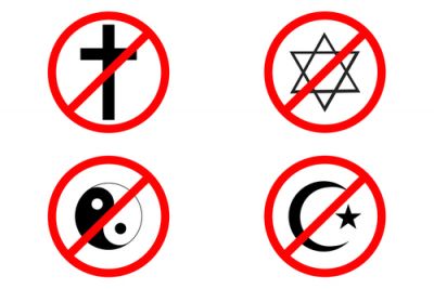 A group of religious symbols depicting those who ascribe to none