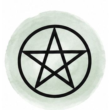 A pentacle on a green background.