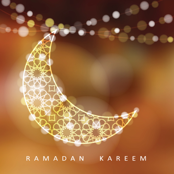 Ornamental moon with lights, Ramadan vector illustration