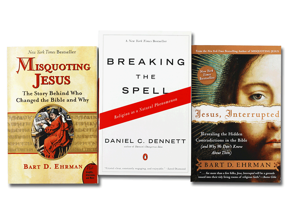 Three books in the ULC Secular Thinking Religion Bundle exploring religion from historical, philosophical, and critical perspectives.