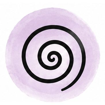 A spiral symbol on a purple background.