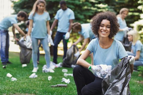 Community Service Volunteers Cleaning Up Trash