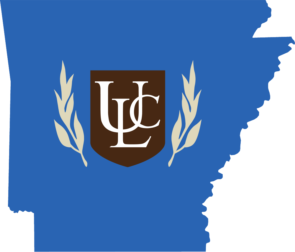 An outline of Arkansas with the ULC logo