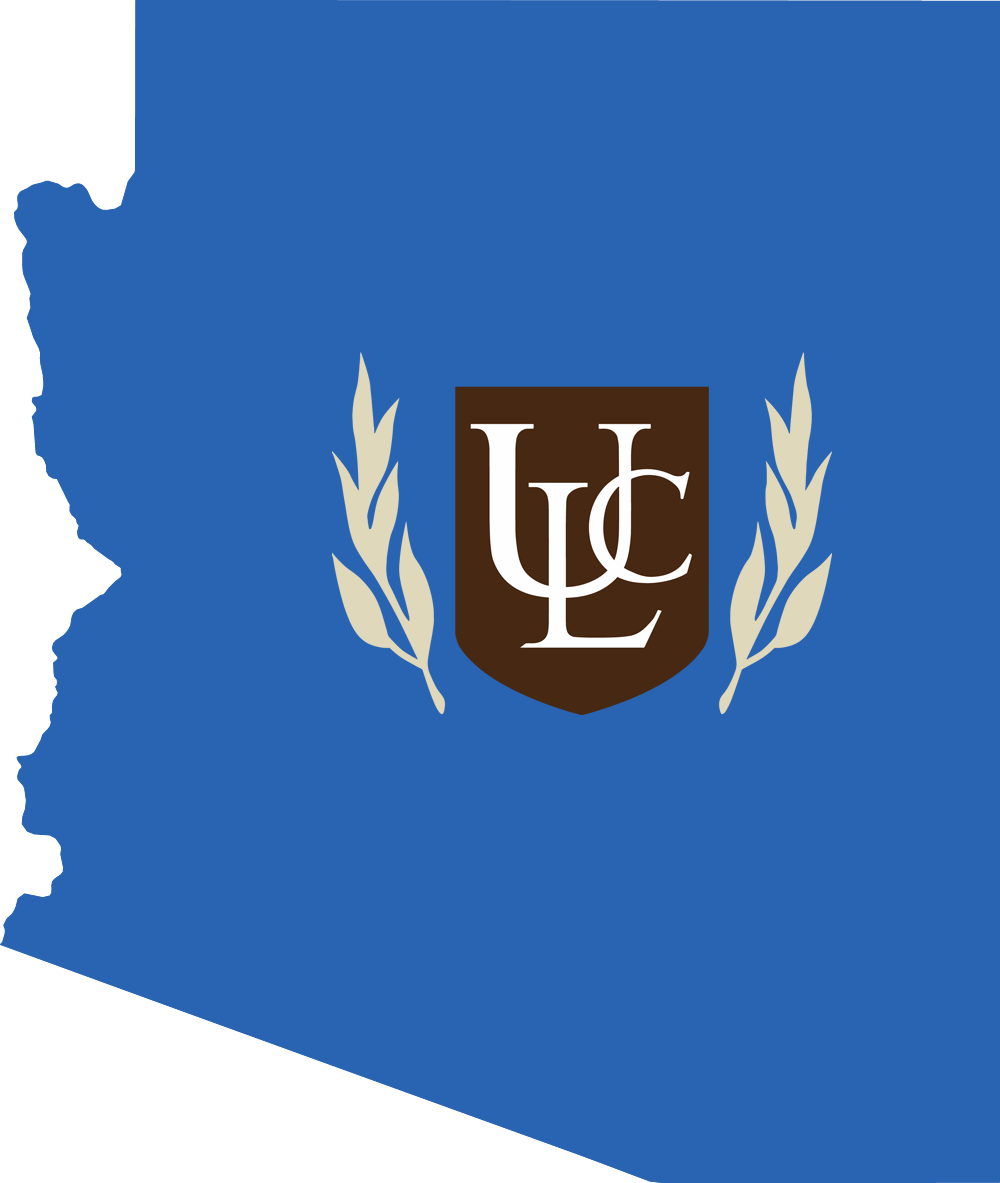 An outline of Arizona with the ULC logo