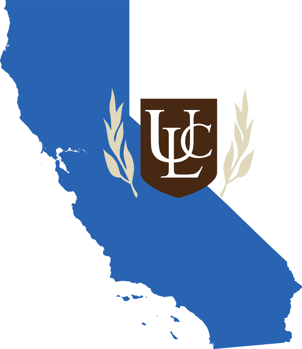 An outline of California with the ULC logo