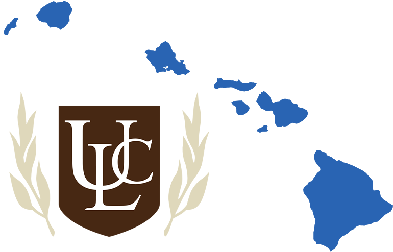 An outline of Hawaii with the ULC logo