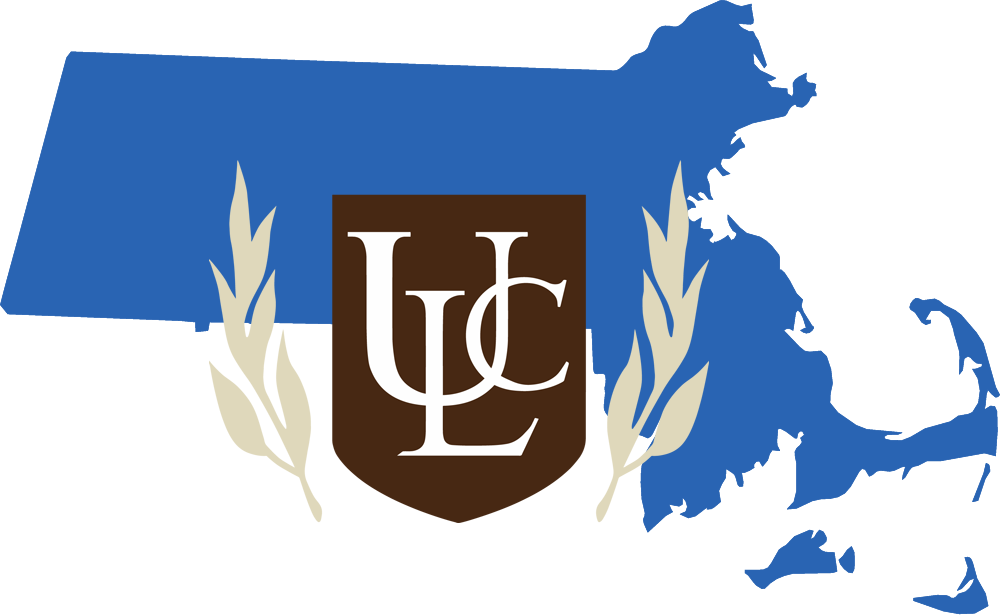 An outline of Massachusetts with the ULC logo