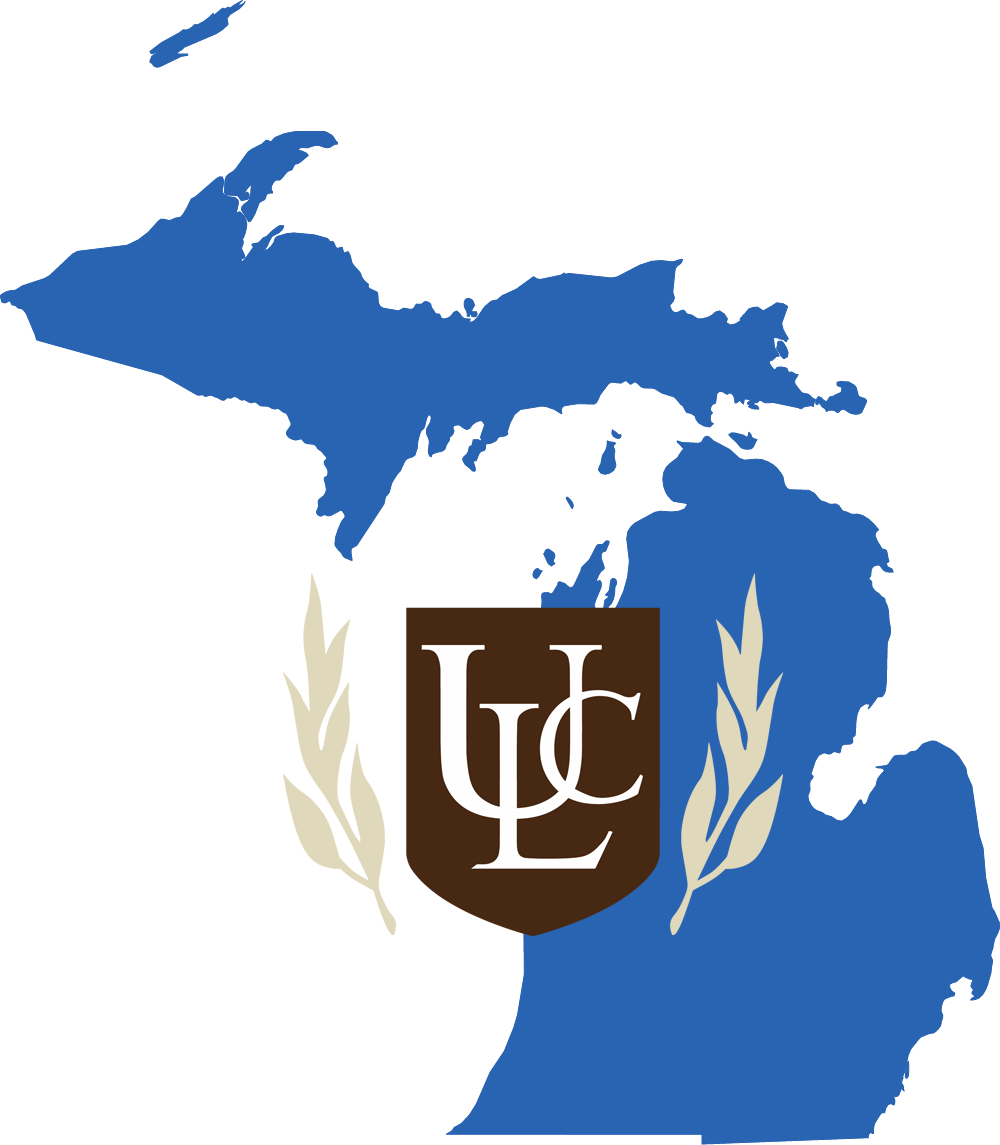 An outline of Michigan with the ULC logo