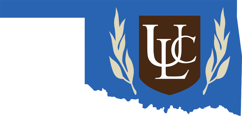 An outline of Oklahoma with the ULC logo