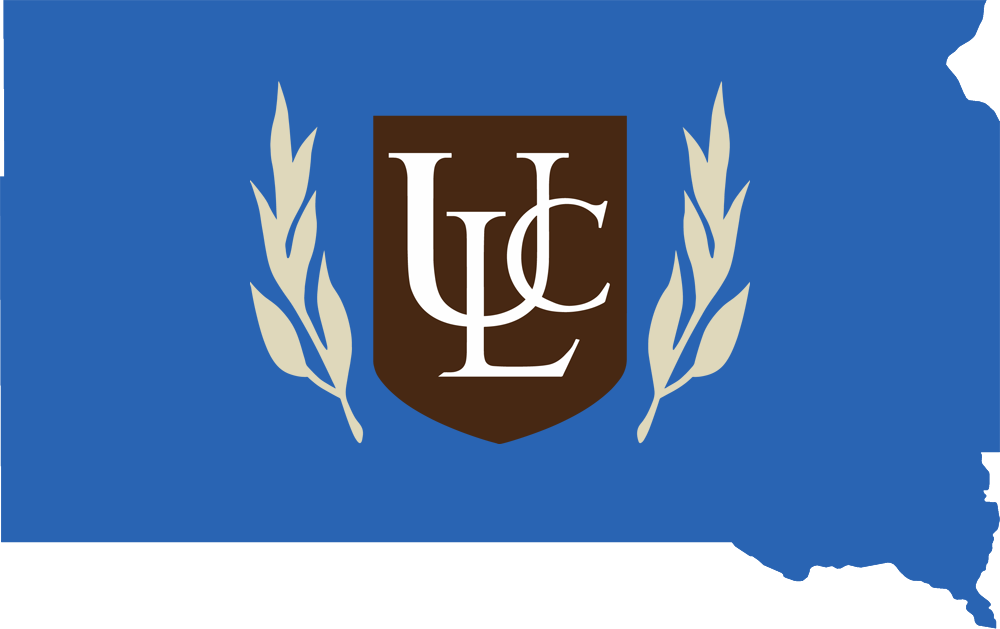 An outline of South Dakota with the ULC logo