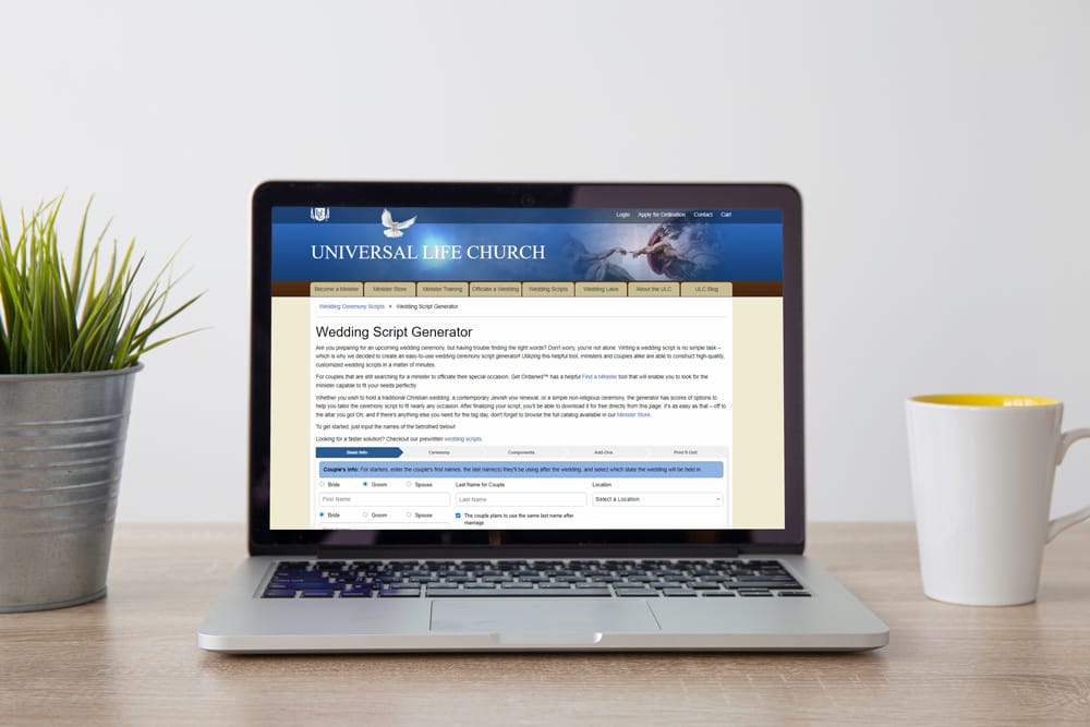 Computer showing ULC wedding scripts