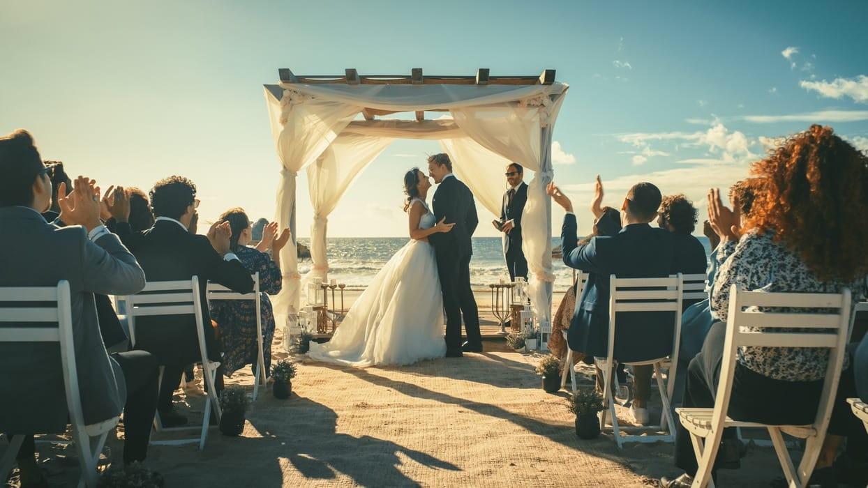 A happy couple getting married in California