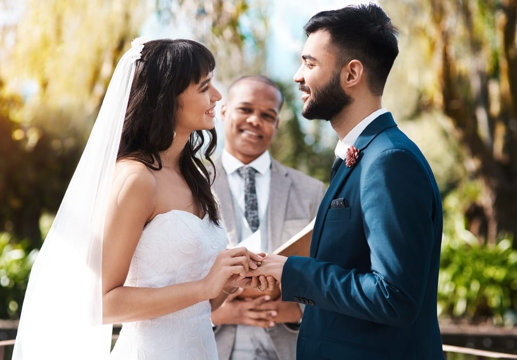 A happy couple getting married in Illinois