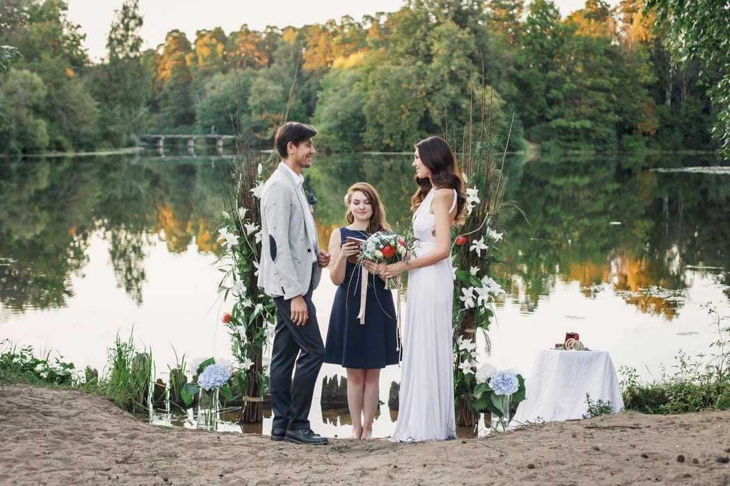A happy couple getting married in Michigan