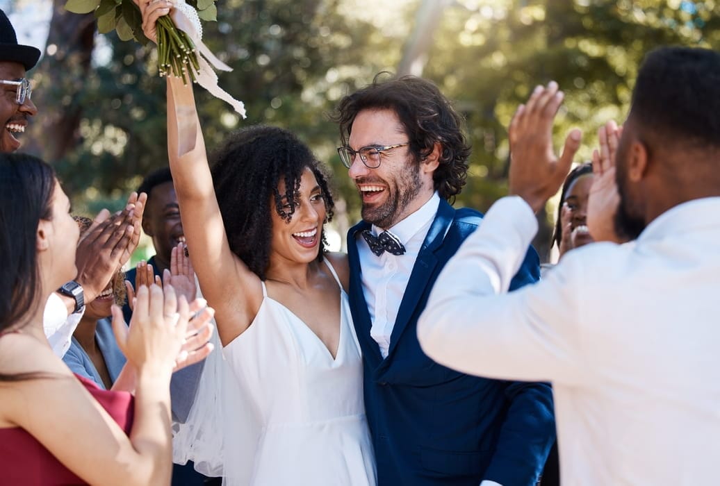 A happy couple getting married in New York