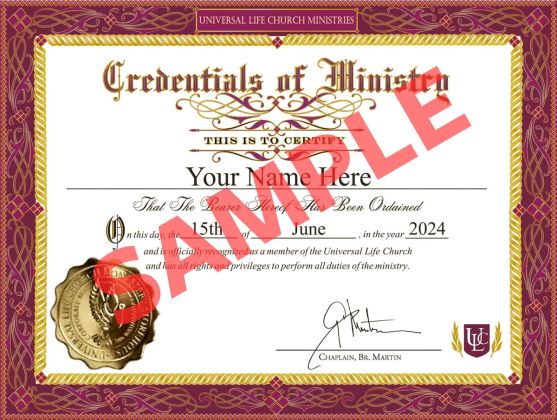 A sample ordination credential