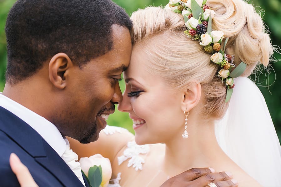 A close-up of a happy couple.