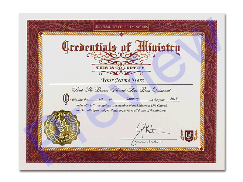 Credential of Ministry - Universal Life Church