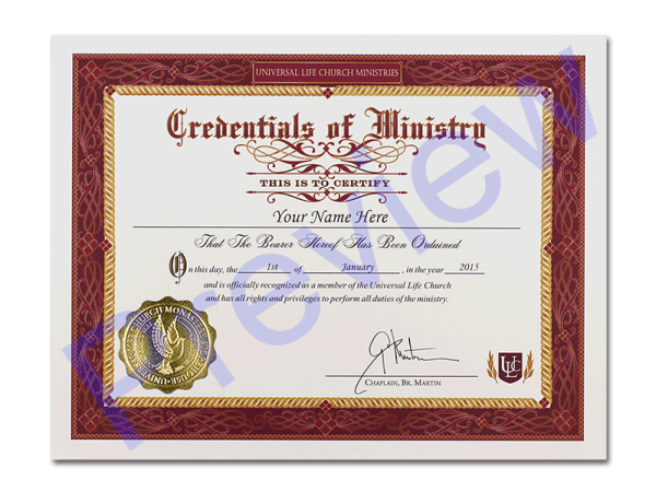 Credential of Ministry